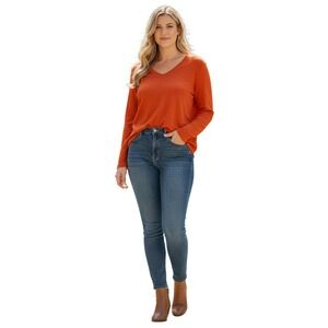 Erin London Orange Slub Knit Tunic Top 3/4 Sleeve 100% Cotton L
